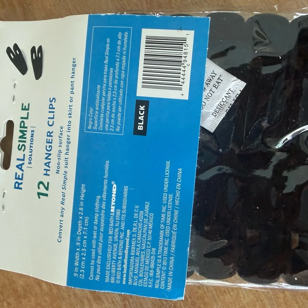 Real Simple Black Non-Slip Hanger Clips - Pack of 12 NWT